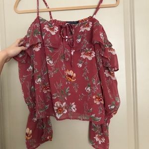 Red floral blouse